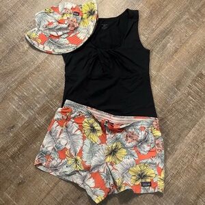 CLOSET CLOSING Patagonia Baggies Hat & Short Outfit, Black tank floral Hawaiian